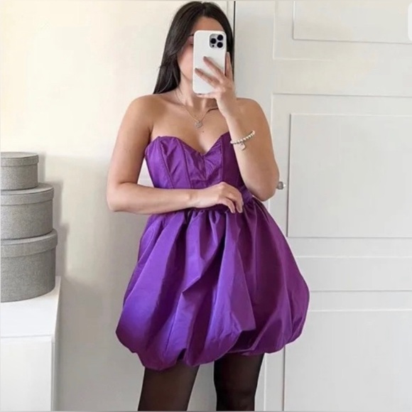 NWT ZARA WOMAN VOLUMINOUS MINI DRESS PURPLE - Picture 13 of 16